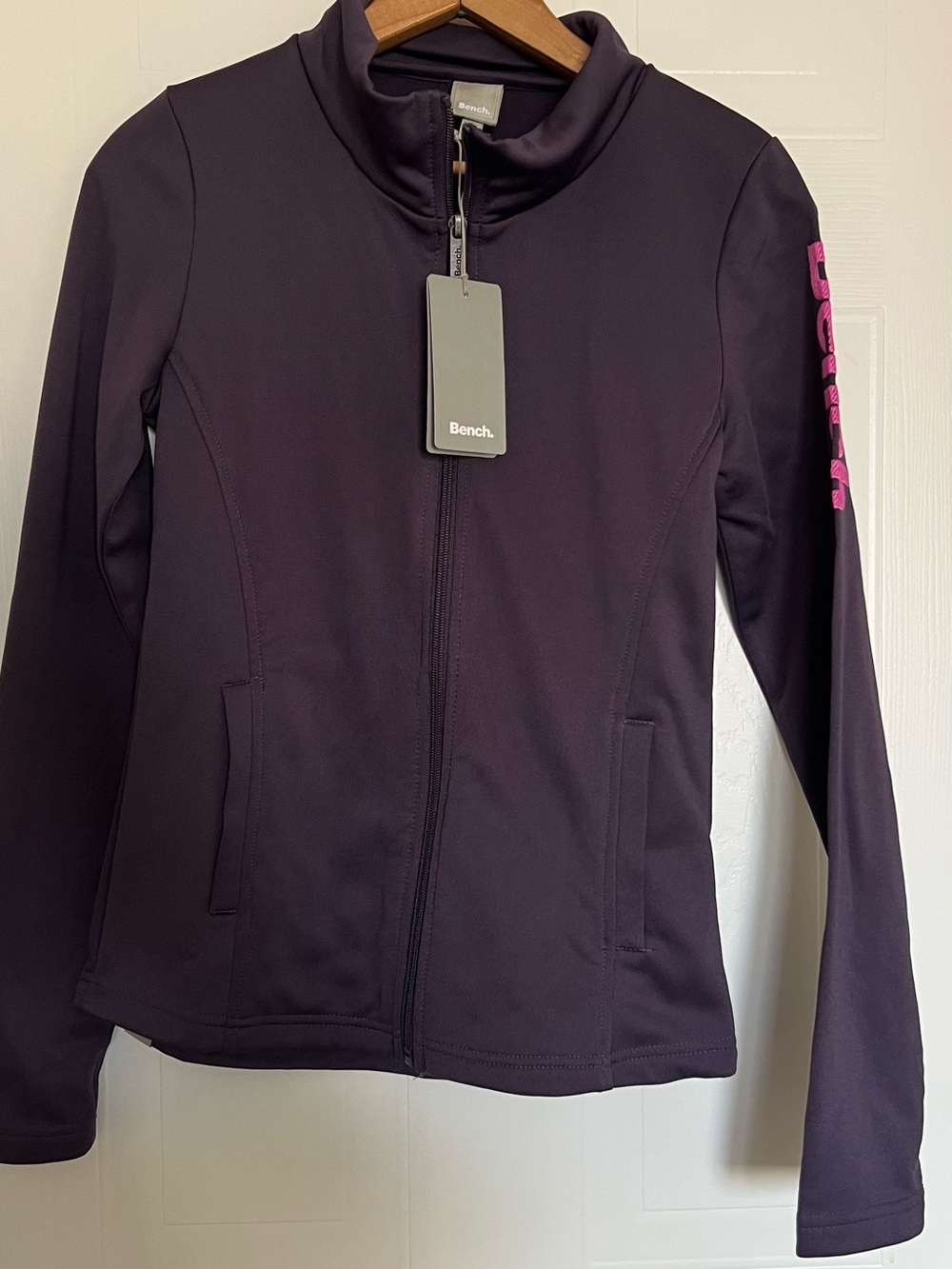 Bench Plum Utility Jacket with Pink Sleeve Logo